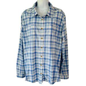 Guide Series Top Button Up Shirt XXL Blue White Check Nylon Quick Dry Womens